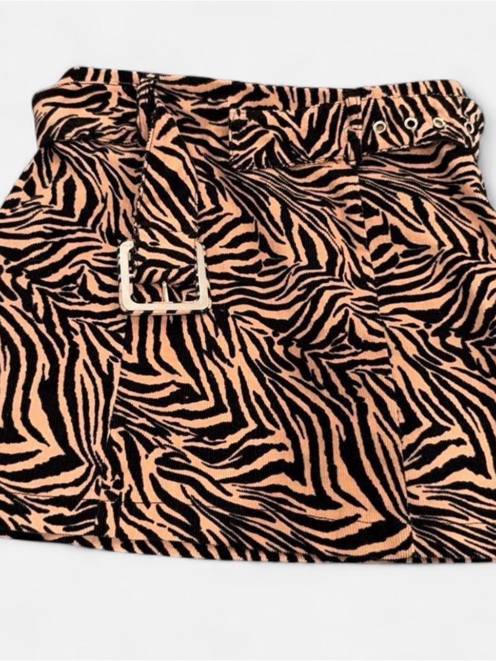 Womens Zebra Print Mini Skirt with Buckle